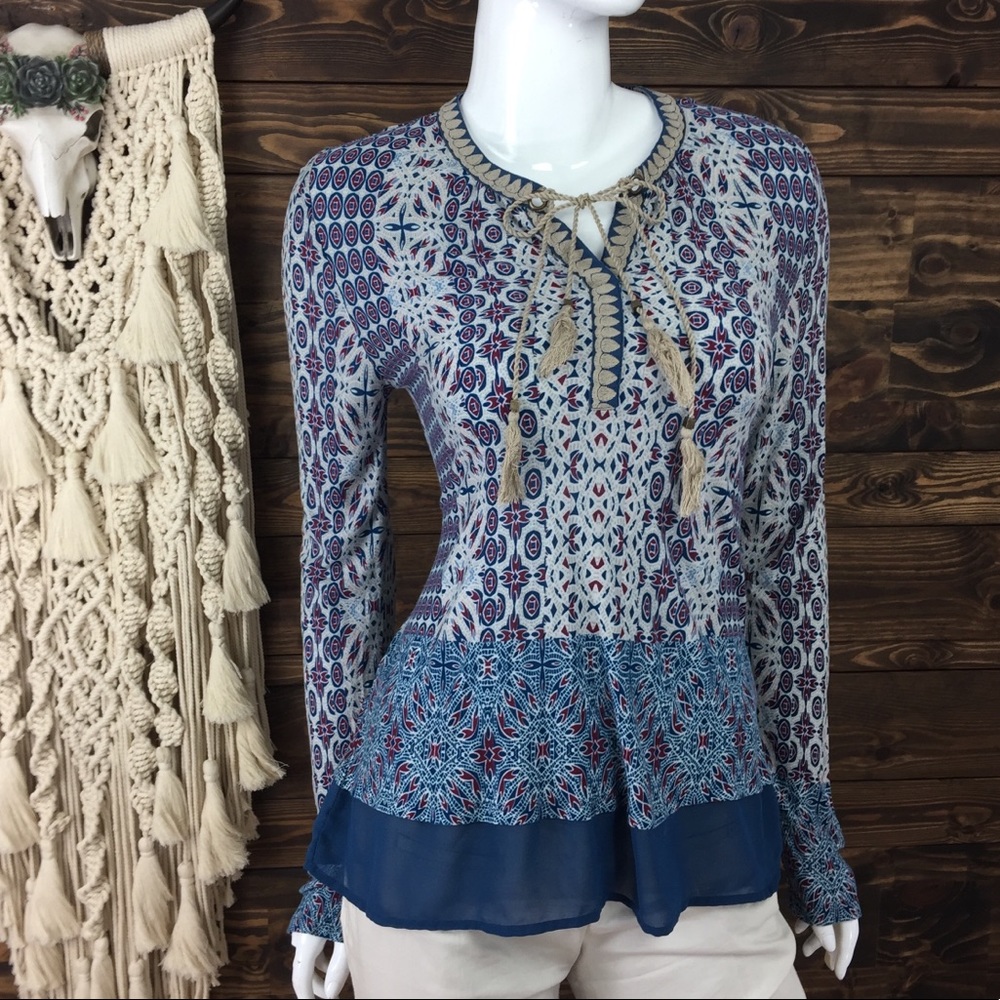 Vintage America | Tassel Tie Front Boho Sheer
